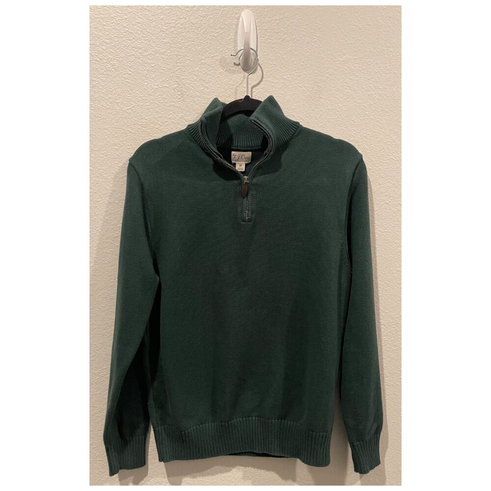 J.CREW Cotton Half-Zip Green Knit Sweater